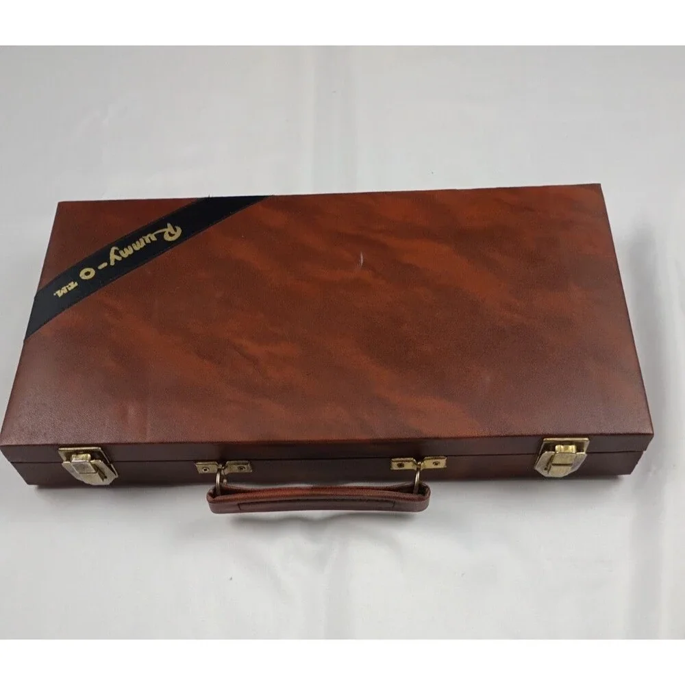 Vintage Cardinal Rummy-O Tile Game Faux Leather Case 106 Tiles 4 Racks 7 Legs
